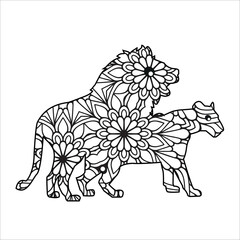 Animal mandala coloring book for children and adult. Vector, illustration, icon, image, photo and art coloring page.