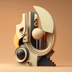 constructivist sound sculpture, surrealistic minimalist composition, abstract music illustration, generative ai