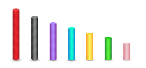 Vector tubes set with gradients and shadow for game, icon, package design, logo, mobile, ui, web, education. 3D elongated cylinder on a white background. Geometric figures for your design.