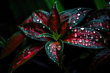close-up of neon plant, with water droplets on leaves, created with generative ai