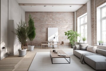 Fototapeta na wymiar minimalist loft with neutral tones and exposed brick walls, created with generative ai