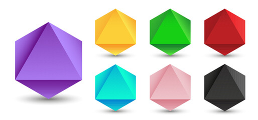 Set of vector octahedrons illustration on a white background with a gradient for games, icons, packaging designs, logo, mobile, ui, web. Platonic solid.