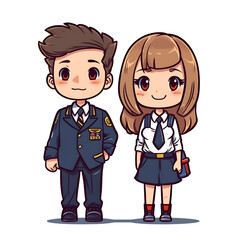 Fototapeta premium cute teenager man and woman cartoon hand draw in student uniform