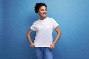 latin young woman dressed in white t-shirt with space for branding