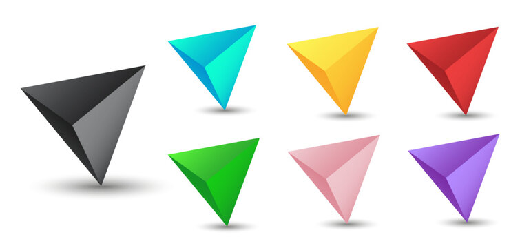Vector tetrahedrons set with gradients for game, icon, package design, logo, mobile, ui, web. One of regular polyhedra isolated on white background. Minimalist style. Platonic solid.