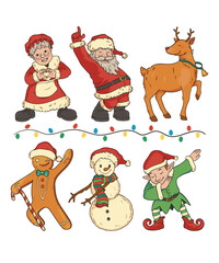 Christmas New Year Party Characters Santa Ginderbread Snow man Elf Rudolf Grandmom Fun