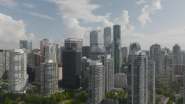 Flying over the high rises along Vancouver's waterfront
