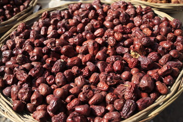 Sale of dried fruits at the Takhta-Karacha mountain pass, Uzbekistan