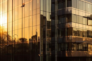 Sunrise Reflections on Office Building - AI Generated