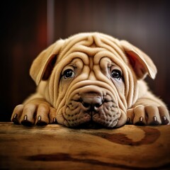 Obraz premium Innocent Shar Pei Puppy Curiously Exploring