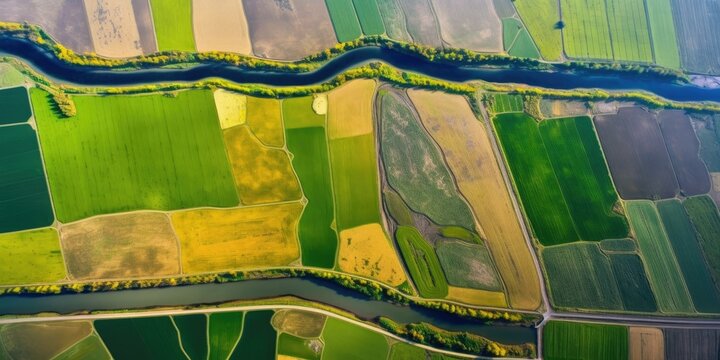 Aerial Patchwork Farmland View - AI Generated