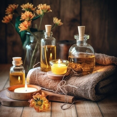 Generative ai. Spa treatment with essential oils set up.