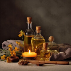 Obraz na płótnie Canvas Generative ai. Spa treatment with essential oils set up.