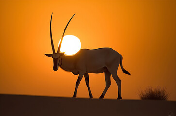 Beautiful African Oryx at sunset. Amazing African Wildlife. Generative Ai