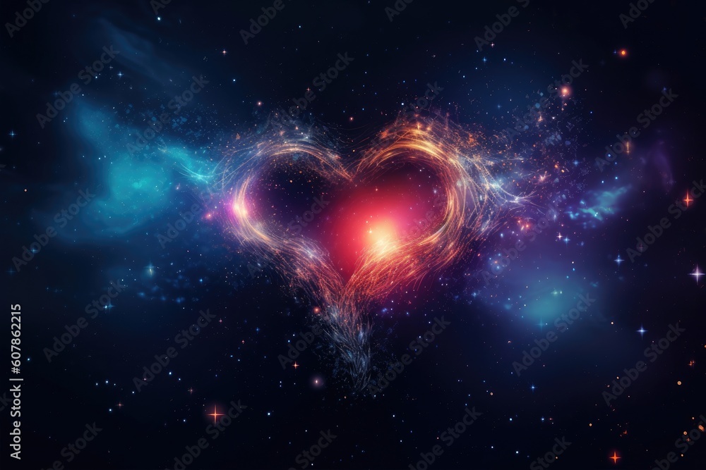 Canvas Prints abstract heart, with stars and nebulae forming the background, created with generative ai