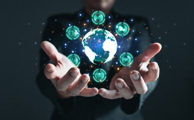 human are raising the planet to save energy,and reduce global warming,idea for environment conscious business,carbon credit,reducing greenhouse gas emissions,ESG for Environment Social and Governance