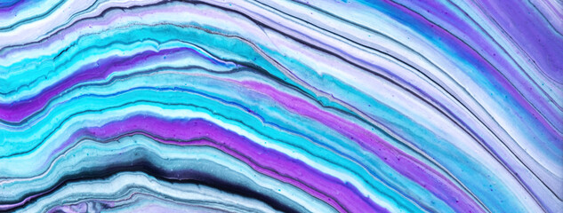Abstract fluid art background blue, cerulean and purple colors. Liquid marble. Acrylic painting...