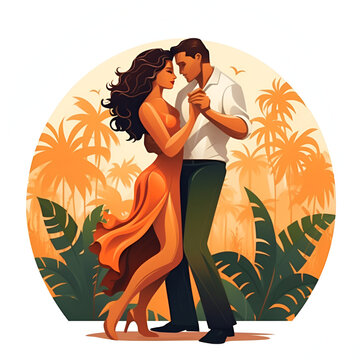 Professional dancers woman and man dancing bachata. International bachata day isolated on white background. Generative AI illustration.