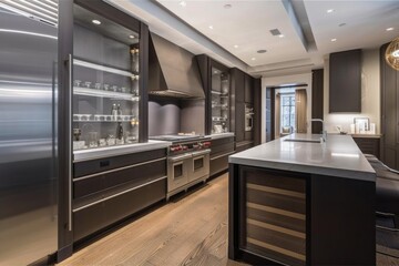 coveted kitchen with top-of-the-line appliances, sleek countertops and custom cabinetry, created with generative ai