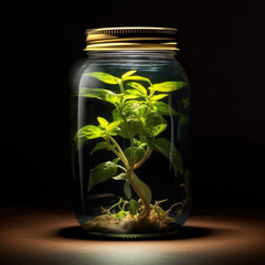 Plant preserved and protected inside a mason jar by generative AI