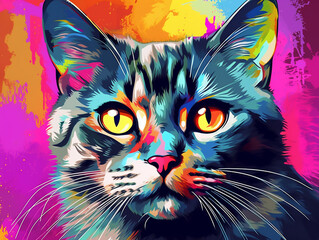 A Pop Art Style Painting of a Cat | Generative AI