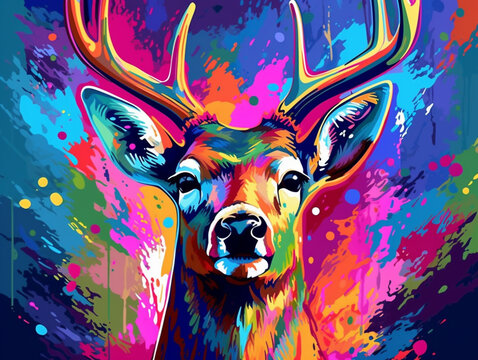 A Pop Art Style Painting of a Deer | Generative AI
