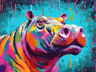 A Pop Art Style Painting of a Hippo | Generative AI