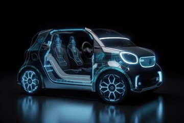 smart car with facial recognition system, unlocking the doors and starting the engine when driver approaches, created with generative ai
