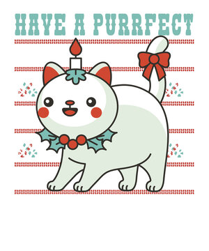Have A Purfect Christmas Cat Cute New Year Celebration Party Fun Pet Kitty