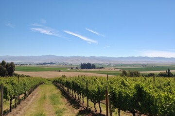 Fototapeta na wymiar vineyard, with view of rolling hills and distant mountains, on a sunny day, created with generative ai
