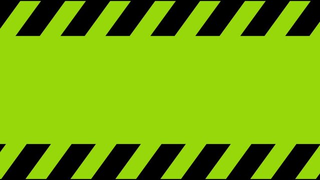 Rolling bright green warning tape, black stripes on a green background. Warning tape indicating increased danger, the stripes move from right to left. Looped video.