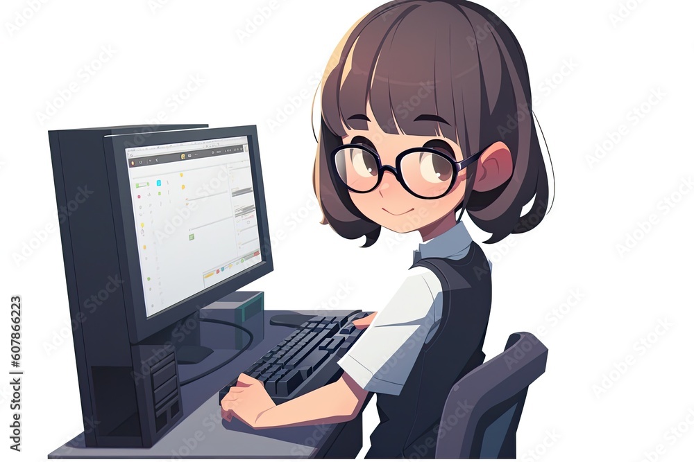Poster asian anime female computer programmer white background very attractive copy space generative ai