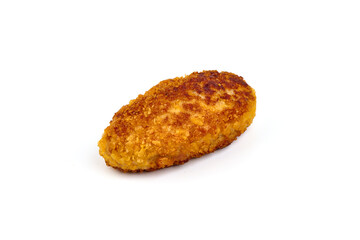 Fried cutlets in bread crumbs, isolated on the white background.
