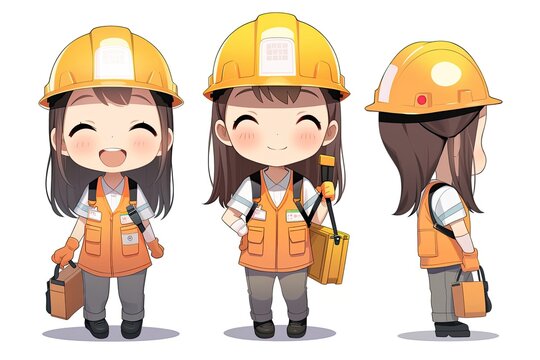 Asian Female Construction Worker White Background Very Attractive Copy Space Generative AI