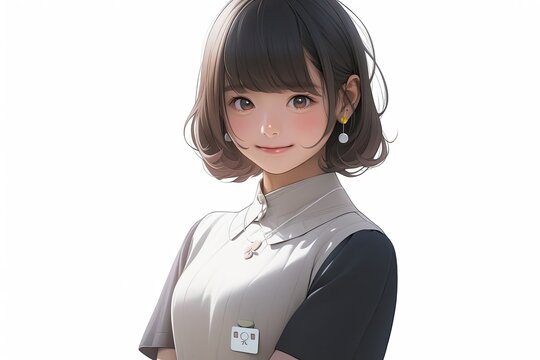 Asian Anime Female Customer Service Representative White Background Very Pretty With Copyspace Generative AI