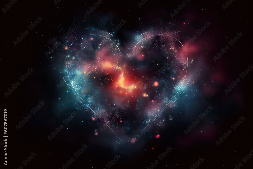 Canvas Prints abstract heart, with stars and nebulae forming the background, created with generative ai