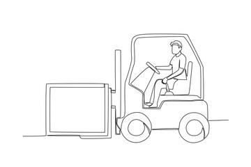 a man driving a freight vehicle. Harbor activities one-line drawing