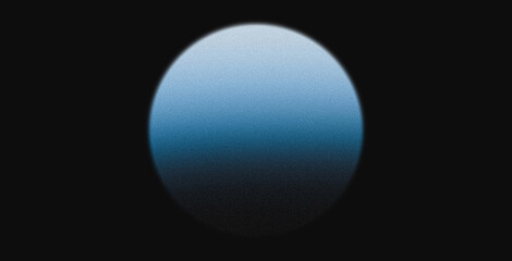 Glowing blue gradient sphere on black background, moon rise abstract grainy noise texture effect poster design