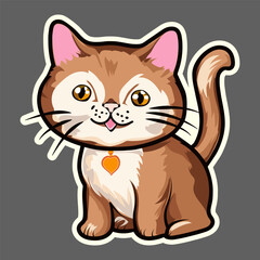 Bbrown cat with a medallion, sticker. Vector graphics.