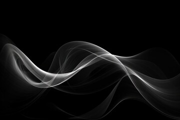 Abstract black and white curves on black background. Generative ai
