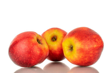 Fototapeta na wymiar Three red apples, macro, isolated on white background.