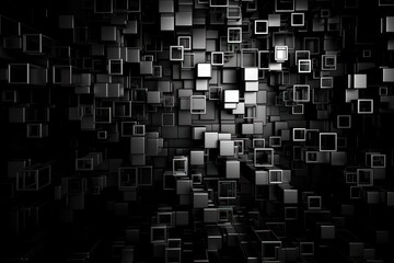 Abstract black and white dots o a black background, Generative ai