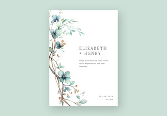 Wedding Invitation Card With Watercolor Floral Design and Generative Ai