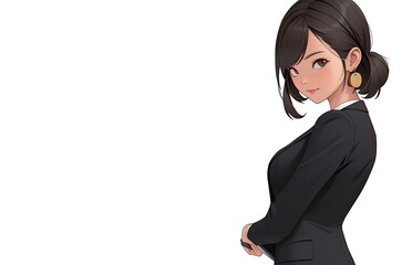 Obraz premium Asian Anime Female Lawyer White Backdrop Very Pretty Copy Space Generative AI