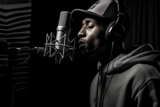 rapper who is recording his rap in the studio. generative AI