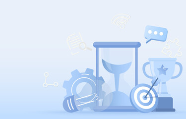 Business strategy concept on blue background. Planning, tactical thinking, strategy management and improvement achieve business success. Vector design illustration with copy space.