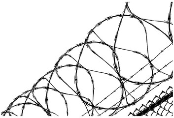 Razor wire over chain linked fence  - obrazy, fototapety, plakaty