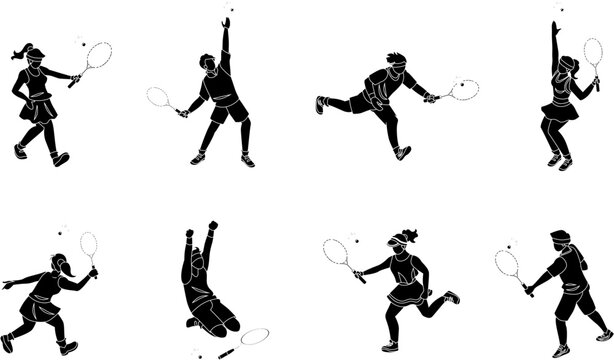 silhouettes of badminton player 