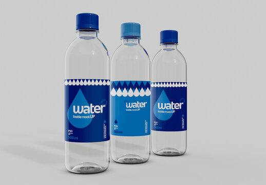 Three Water Bottles Mockup