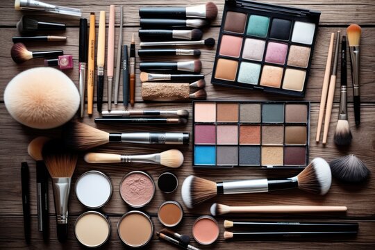 Eyeshadow Lipstick Brushes Foundation makeup professional photography ai generated